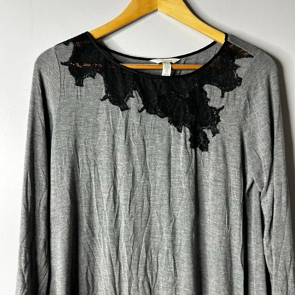 Soma Cool Nights Pajama Nightgown‎ Set Medium Lace Sleepwear Lightweight Gray